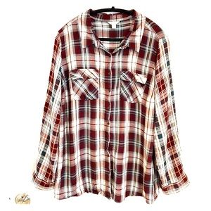 Cato Plus Size Long Sleeve Plaid Button Down